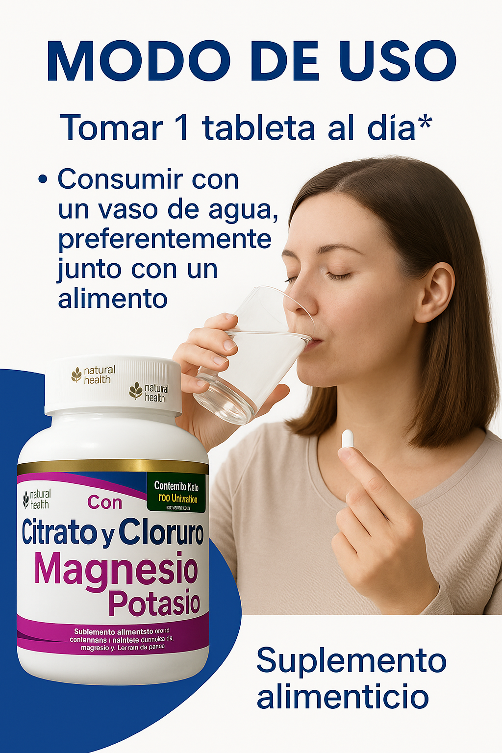 Citrato y Cloruro de Magnesio con Potasio 4 en 1 Natural Health