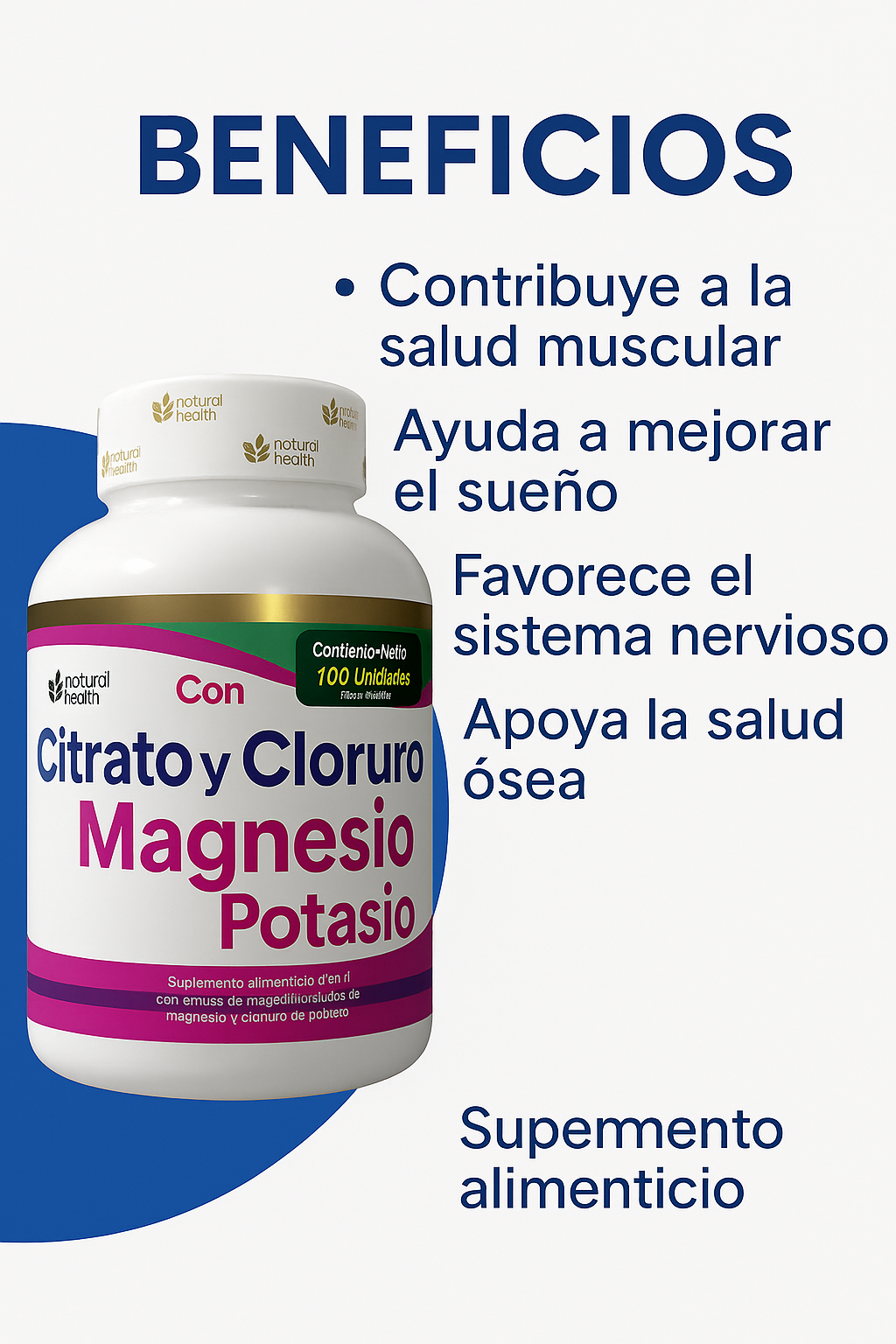 Citrato y Cloruro de Magnesio con Potasio 4 en 1 Natural Health