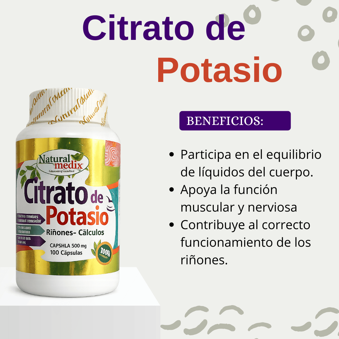 Citrato de Potasio 100 Cápsulas – Equilibrio Renal y Función Muscular