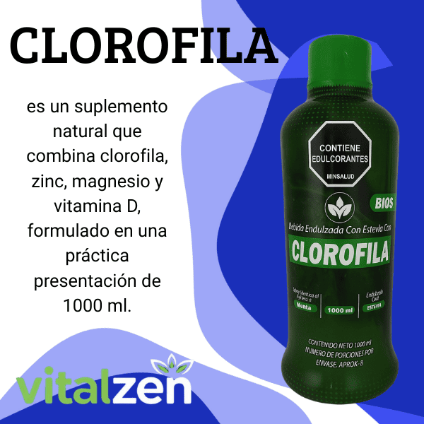 Clorofila con Stevia Vitalcom 1000ml Sabor Menta