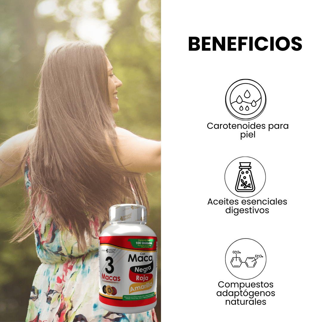 Maca 3 Tipos Natural Health – Negra, Roja y Amarilla