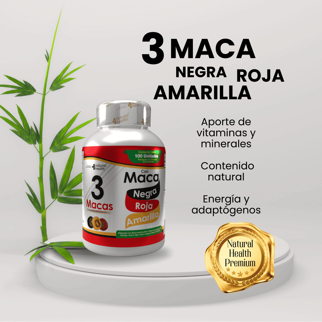 Maca 3 Tipos Natural Health – Negra, Roja y Amarilla