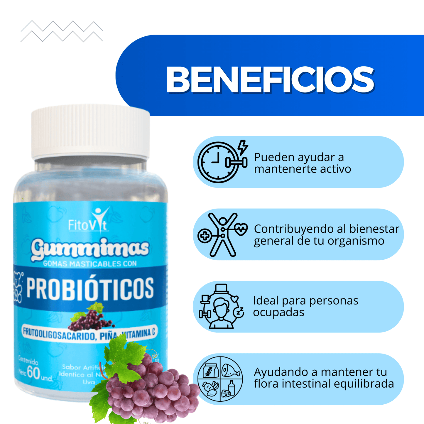 Probioticos + Prebioticos en Gomitas Sabor Piña 60g x2